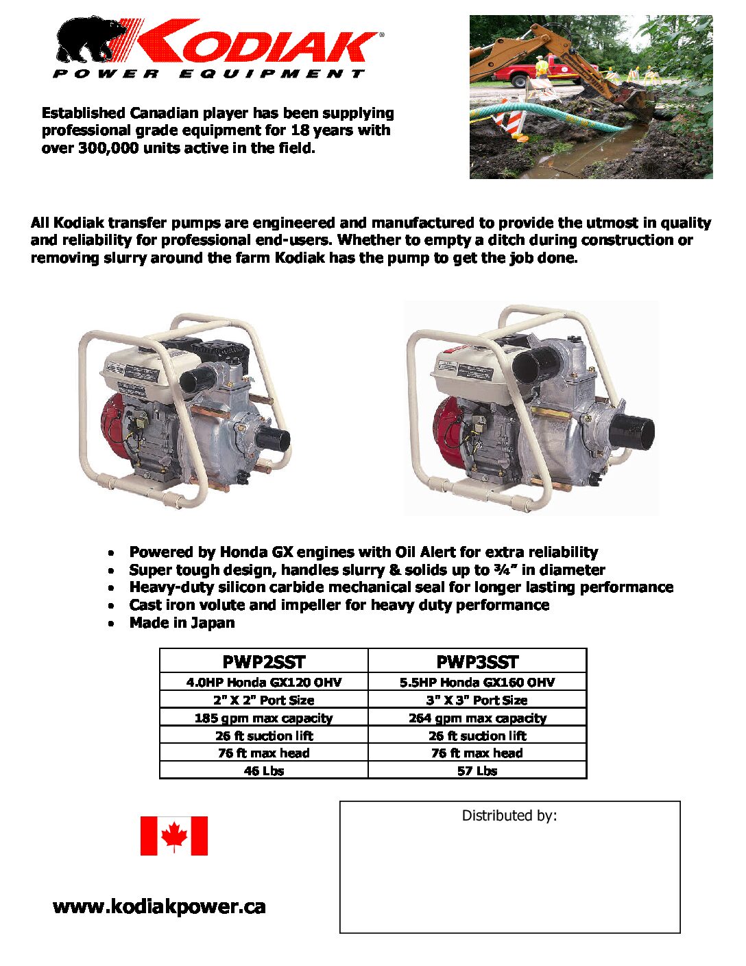 Kodiak PWP3SST Water Pumps Product Sheet