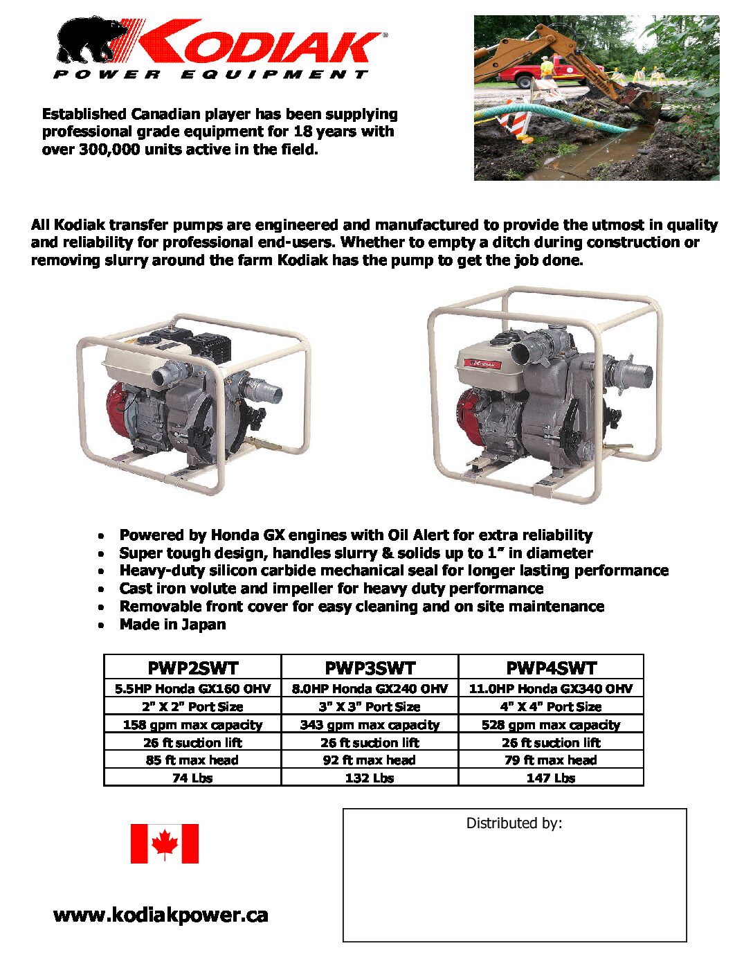 Kodiak PWP3SWT Water Pumps Product Sheet