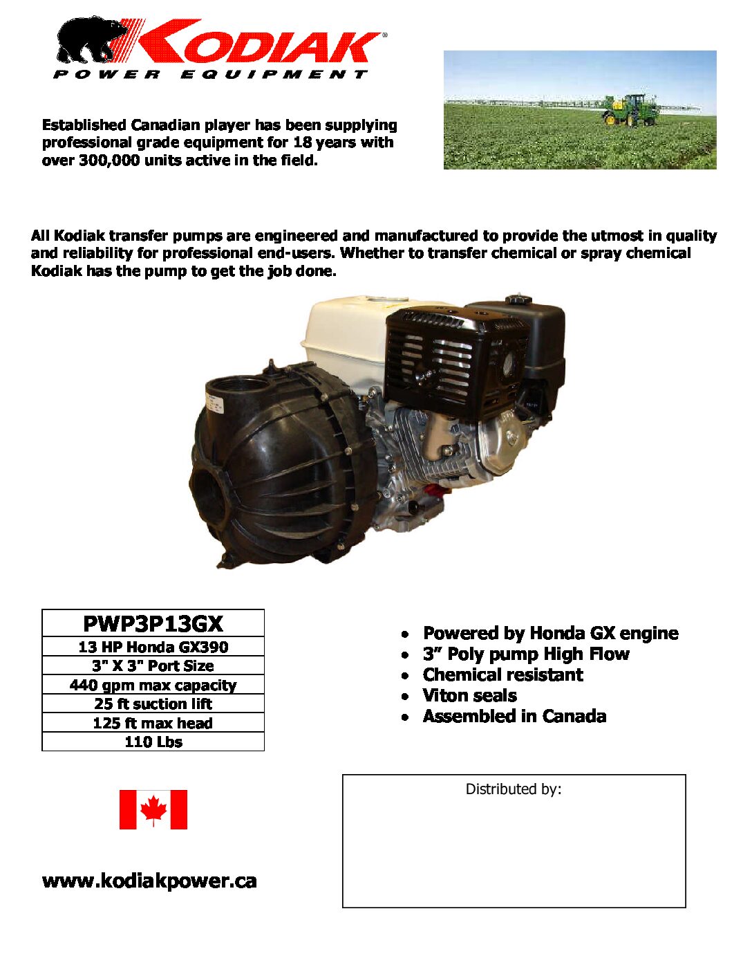 Kodiak PWP3P13GX Water Pumps Product Sheet