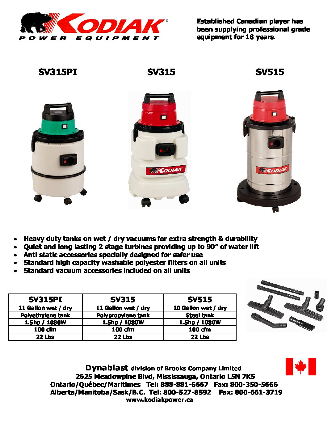 Kodiak SV515 Vacuums Product Sheet