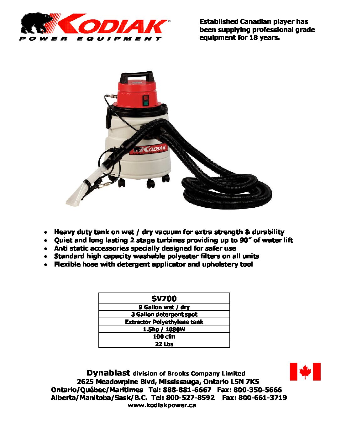 Kodiak SV700 Vacuum Product Sheet