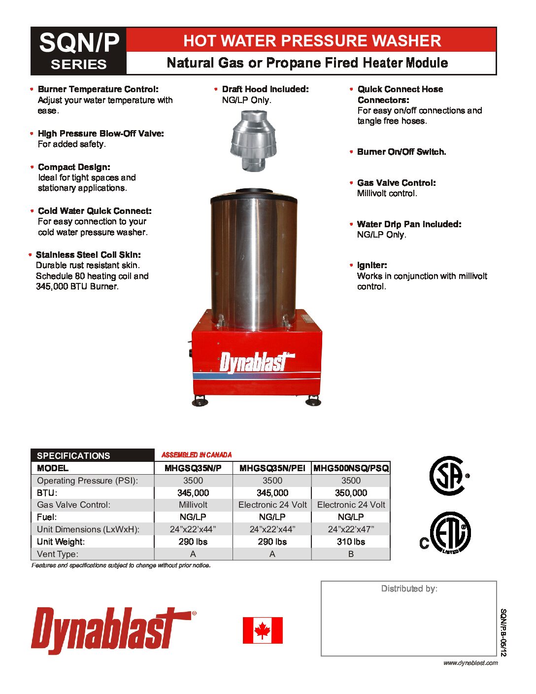 Dynablast MHGSQ35NEI/PEI Hot Water Heater Module English