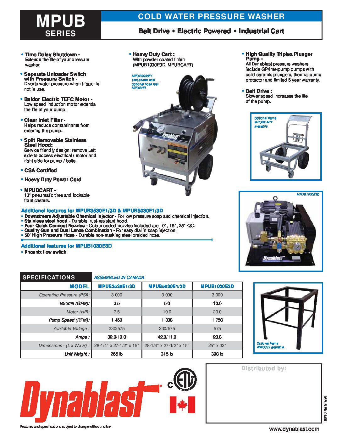 Dynablast MPUB Series Cold Water Pressure Washer Accessories