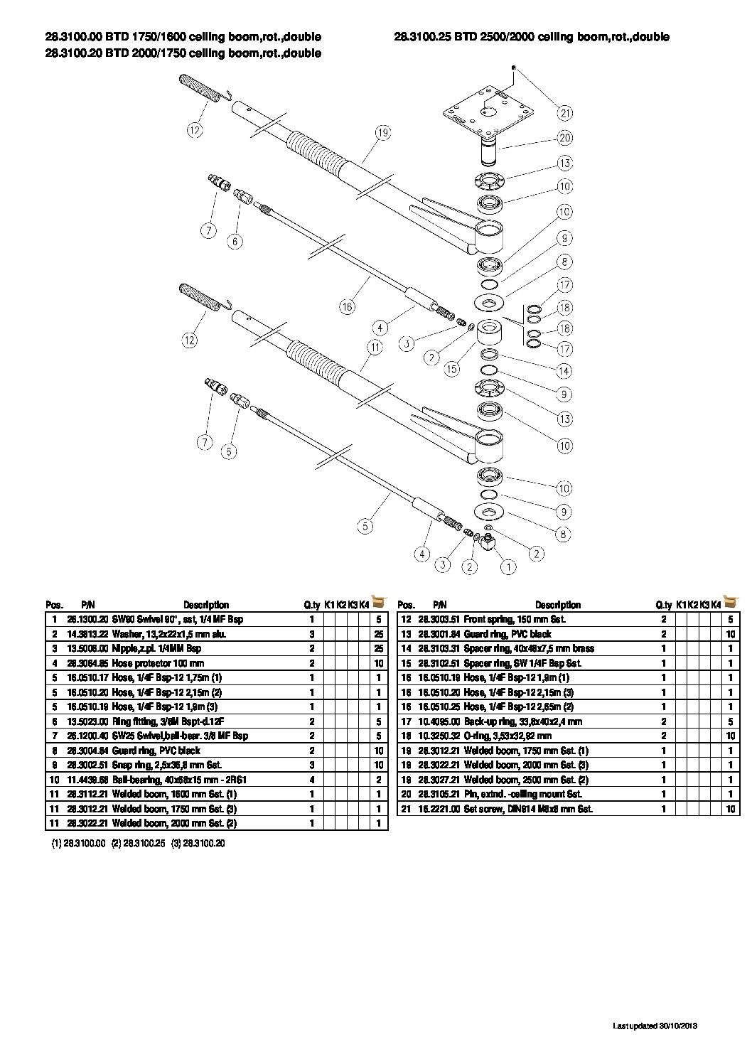 PA Double Rotating Boom parts breakdown