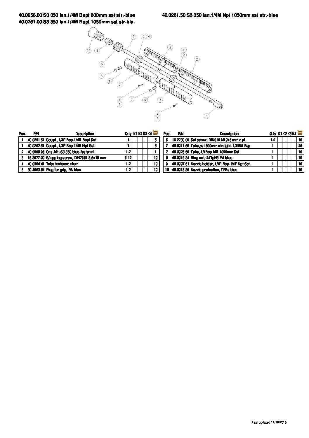 PA 5100 PSI Stainless Steel Lance parts breakdown