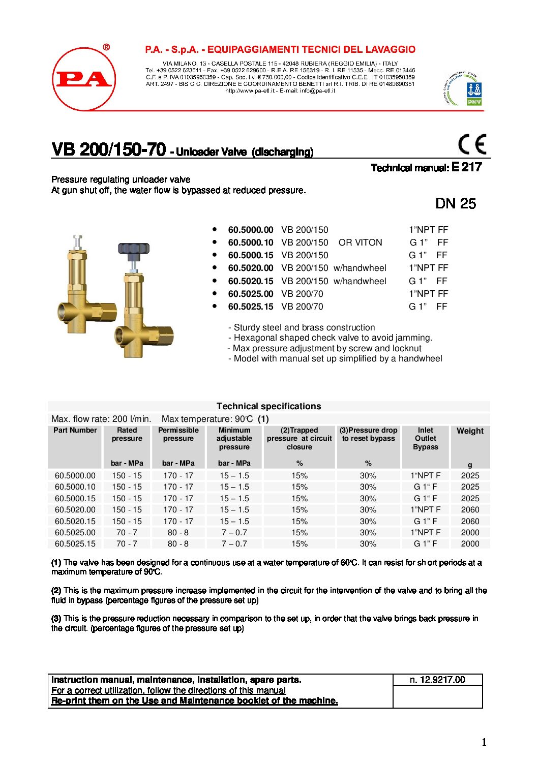 PA VB200/150 Unloader technical manual