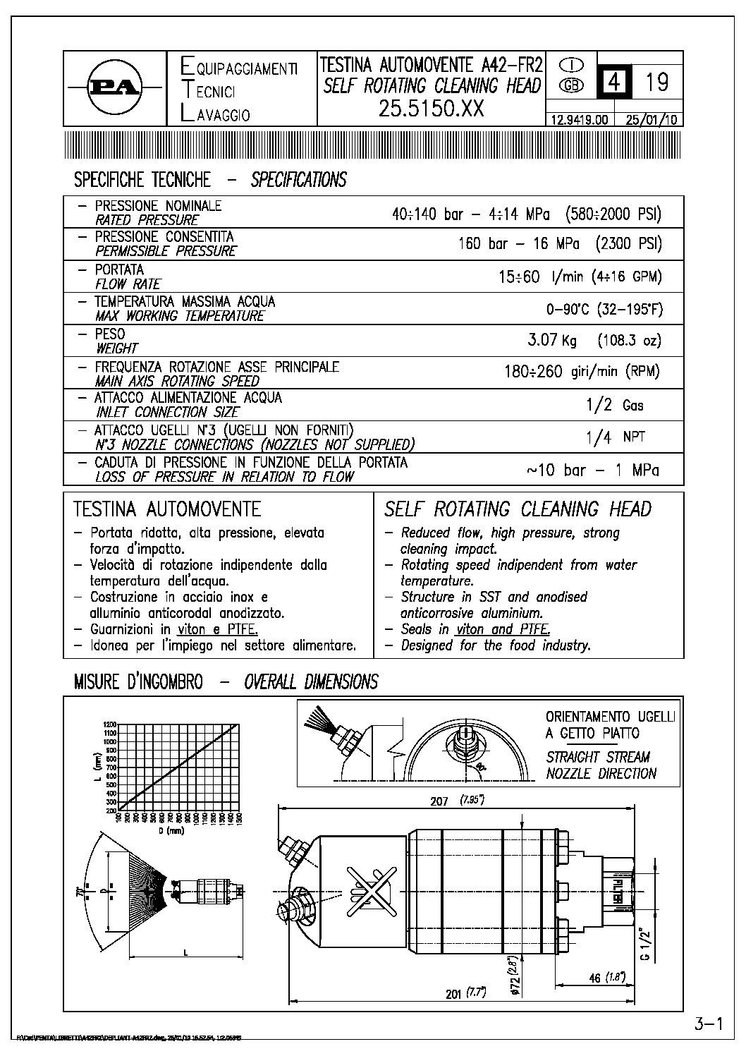 PA A42FR2 Tank Cleaning Head technical information