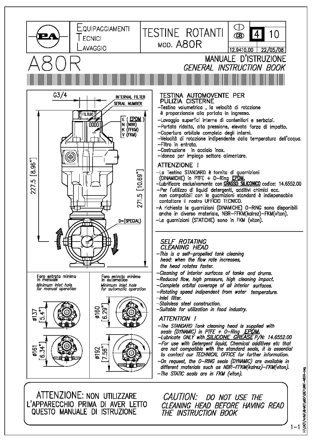 PA A80R Self-Propelled Tank Cleaner technical manual