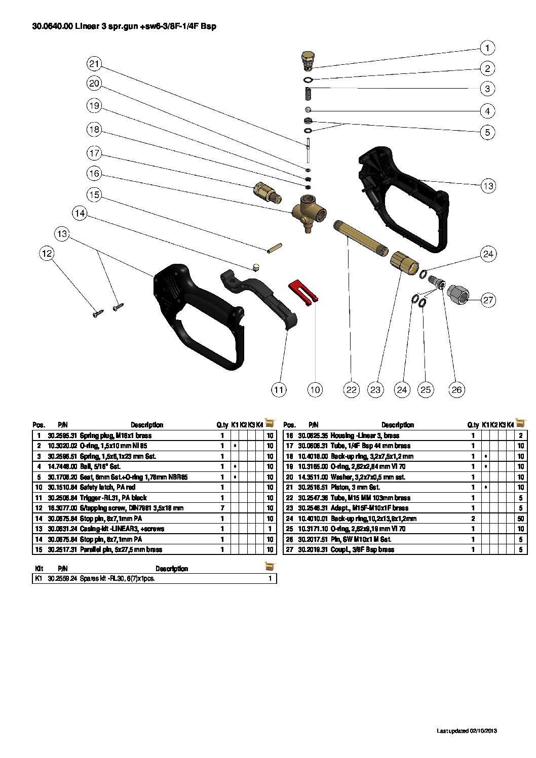 PA G85LNSW Linear Gun with swivel inlet parts breakdown