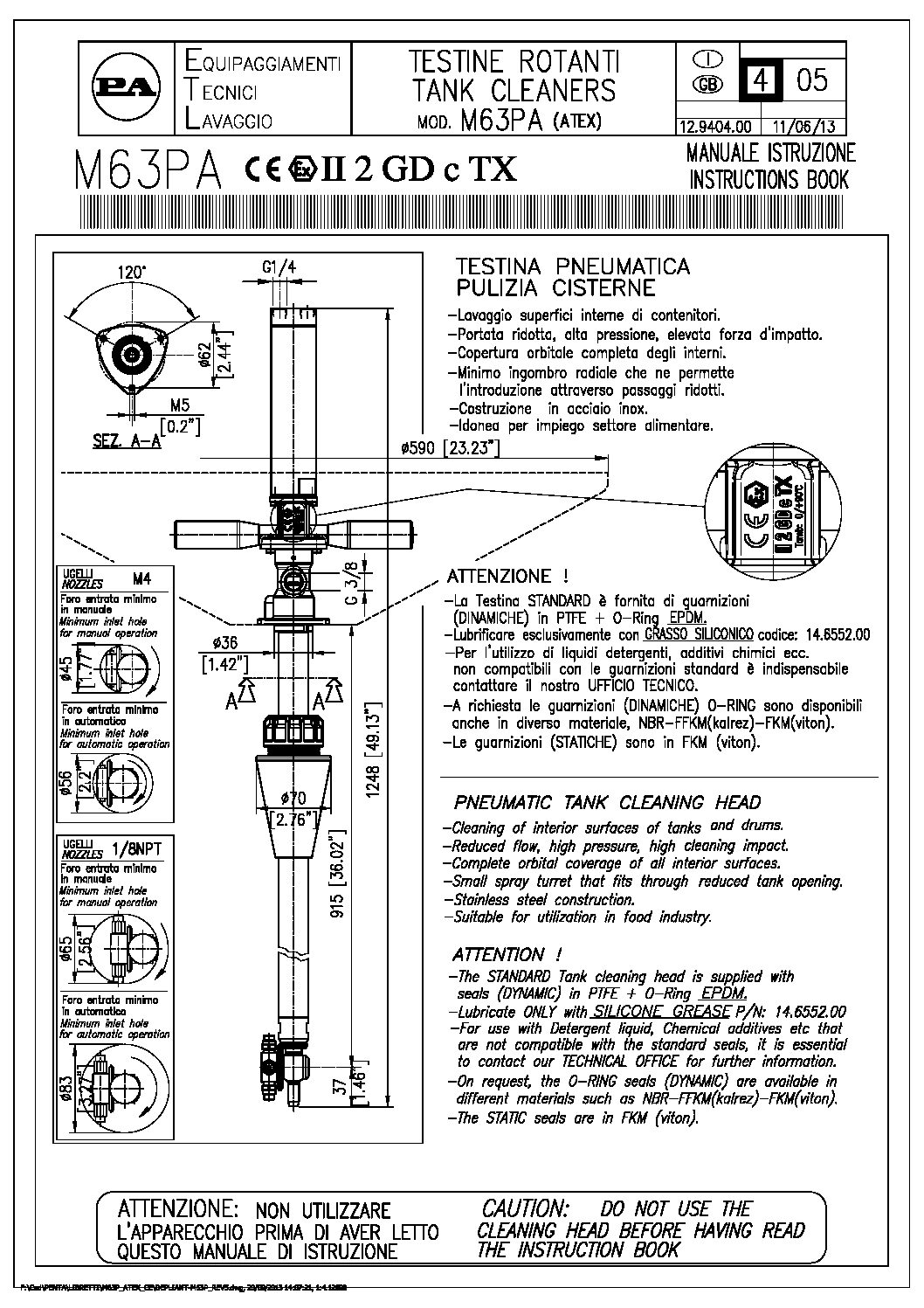 PA M63P Self-propelled Tank Cleaner technical information