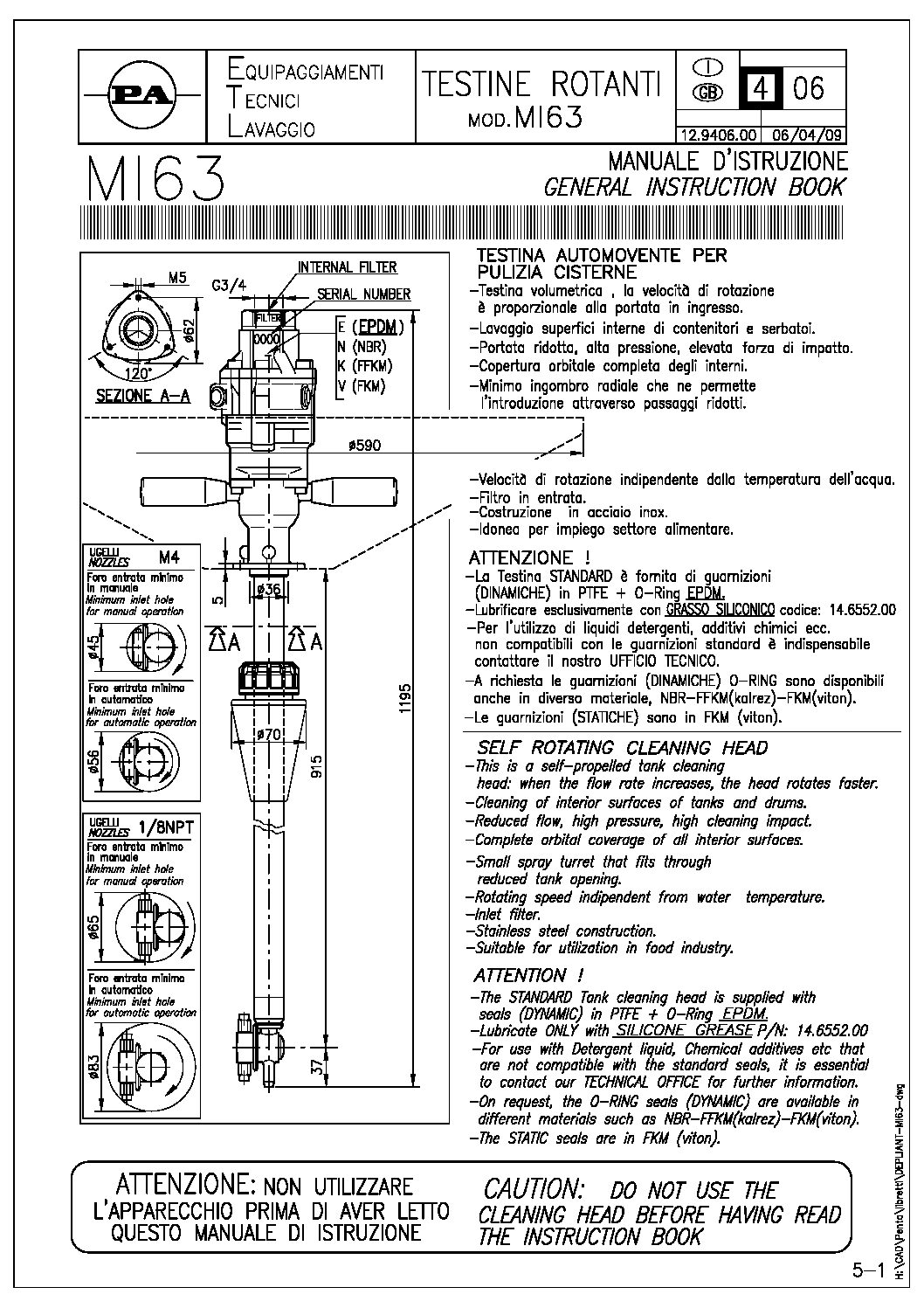 PA MI63 Hydraulic Driven Tank Cleaner technical manual