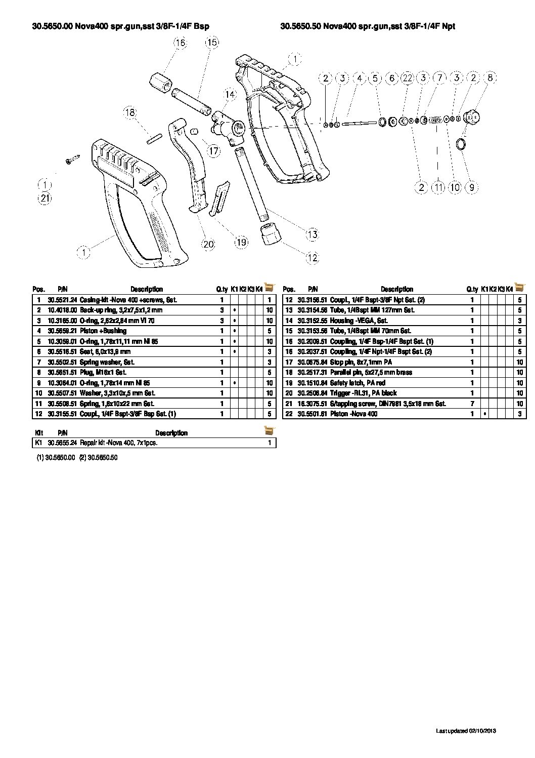 PA Nova 400 Compensating Gun parts breakdown