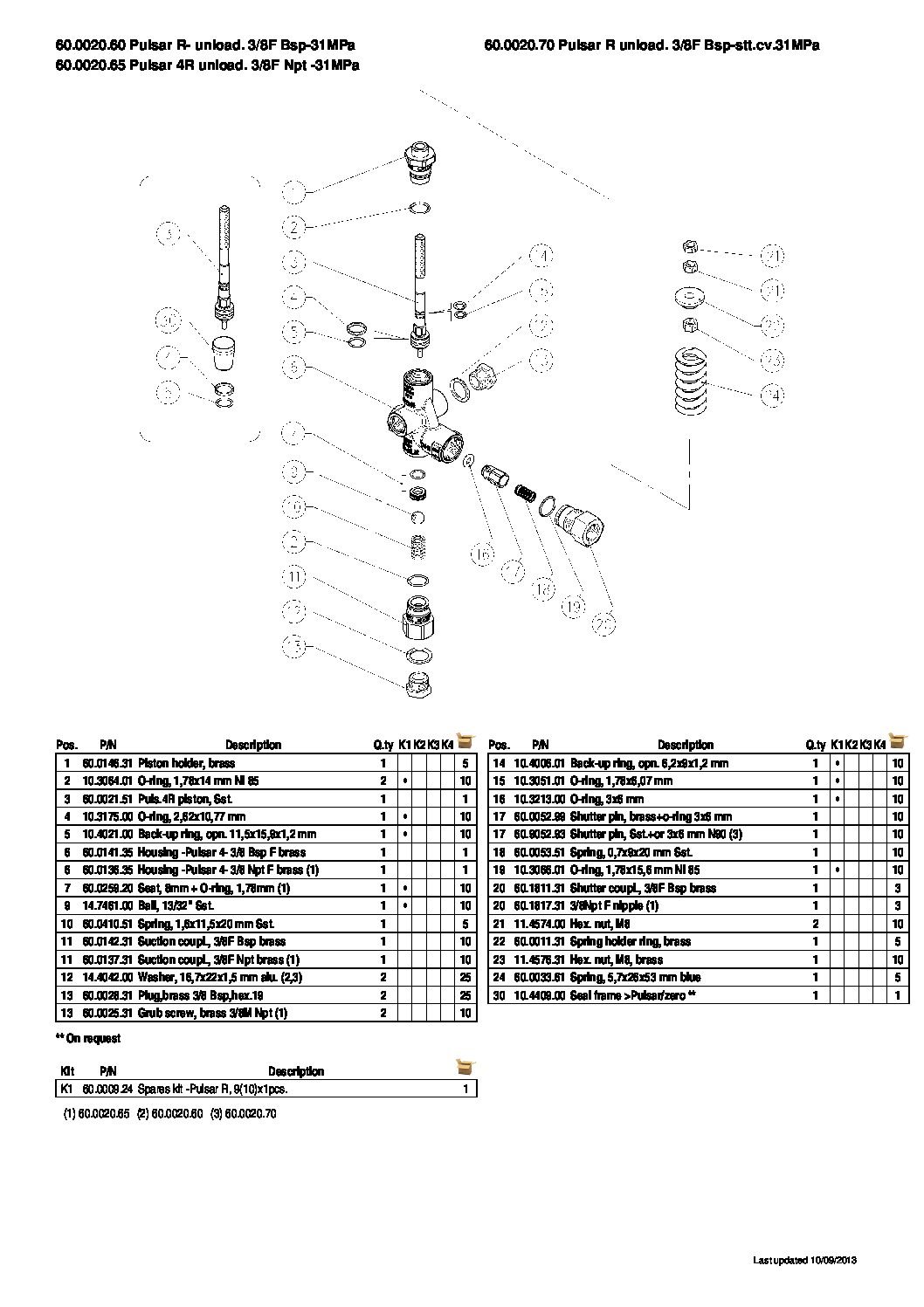 PA Pulsar 4 R Unloader valve parts breakdown