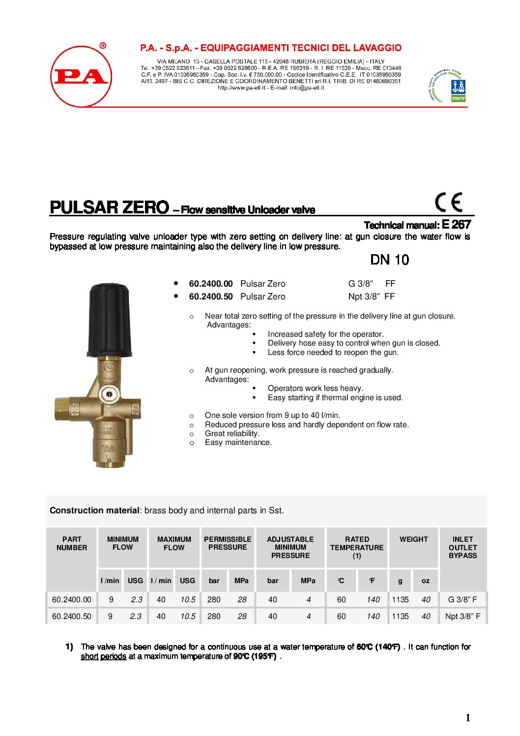 PA Pulsar Zero Unloader technical manual