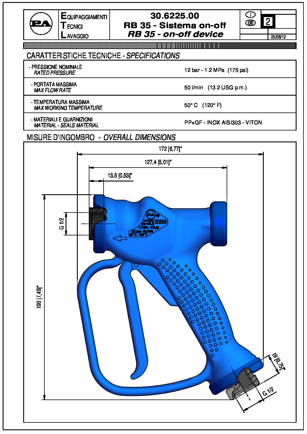 PA RB35OE On-Off Washdown Gun technical information