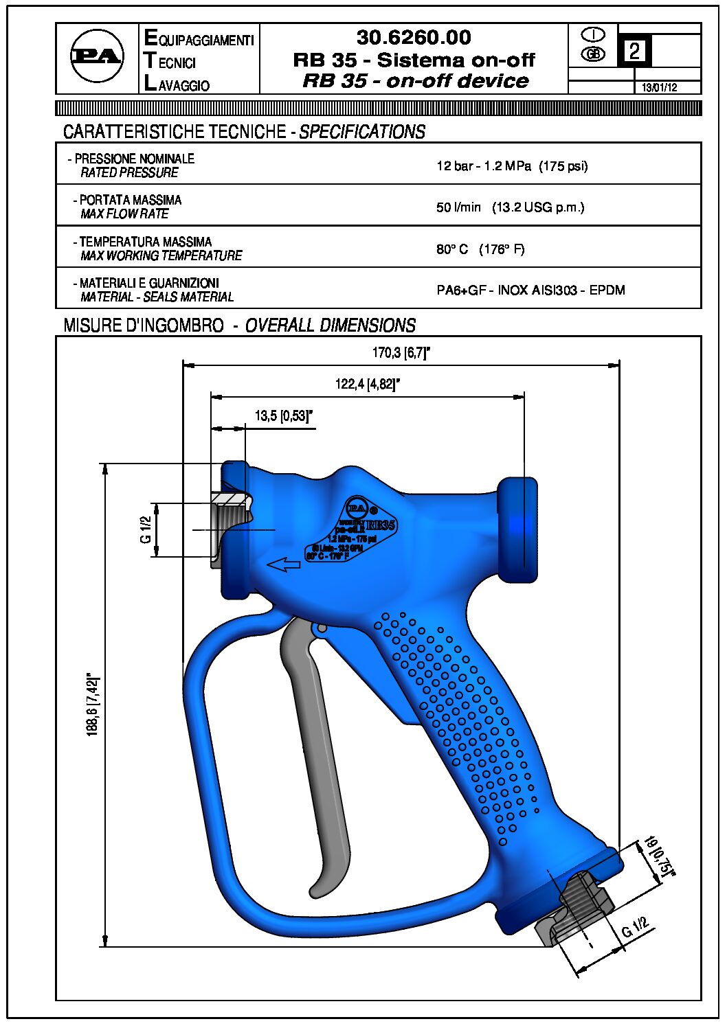 PA RB35 On-Off Washdown Gun technical information