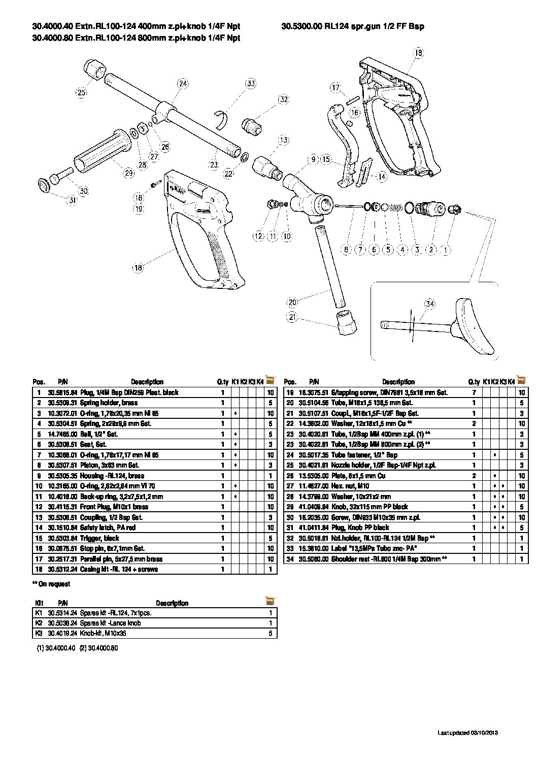 PA RL100/RL124 Extension parts breakdown