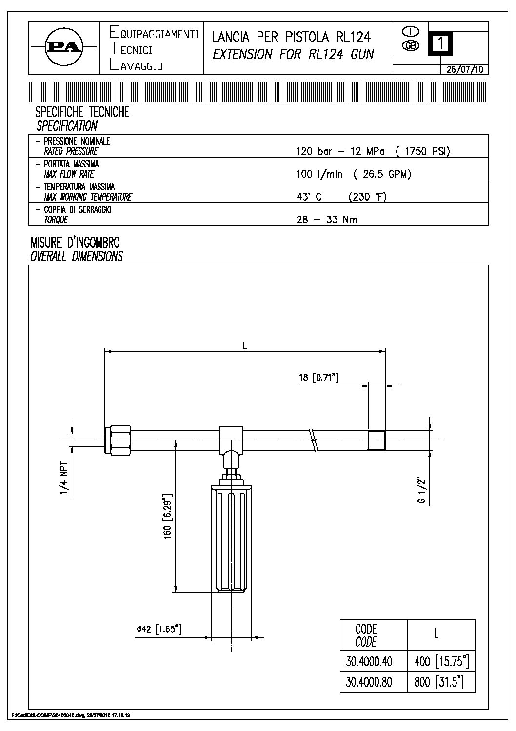 PA RL100/RL124 Extension technical information