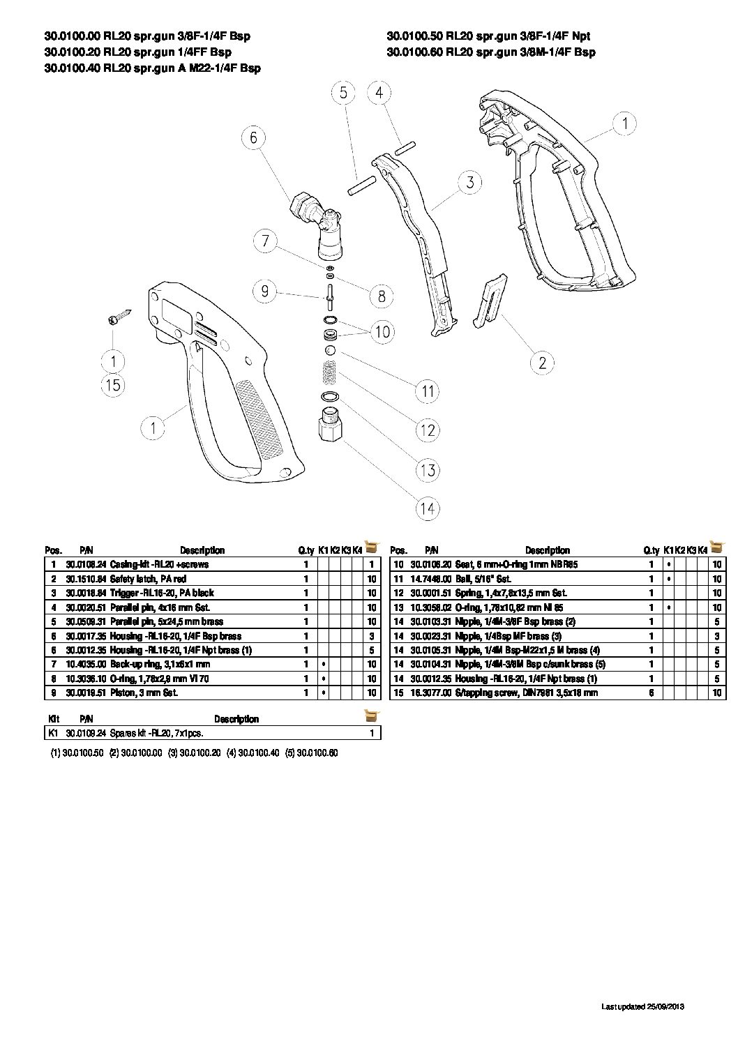 PA RL20 Front Entry Spray Gun parts breakdown