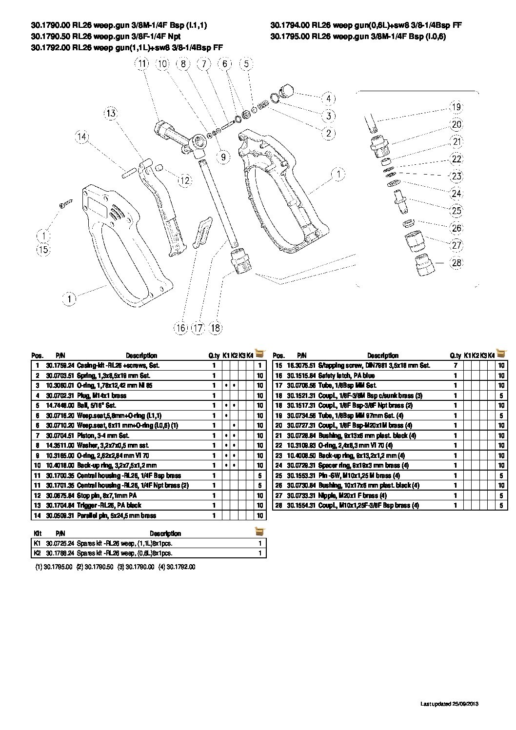 PA RL26 Weep gun parts breakdown