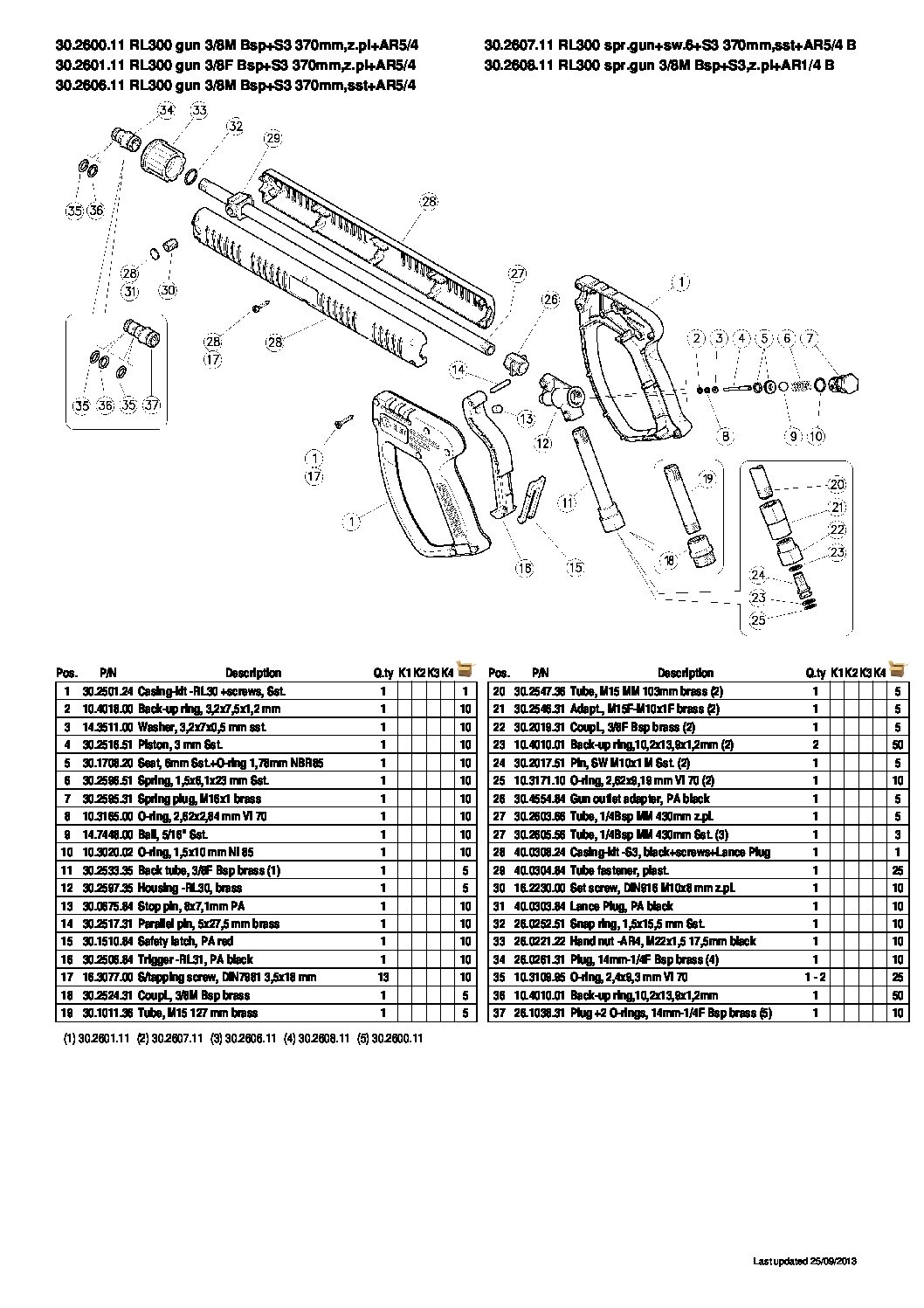 PA RL300 Foam Gun parts breakdown