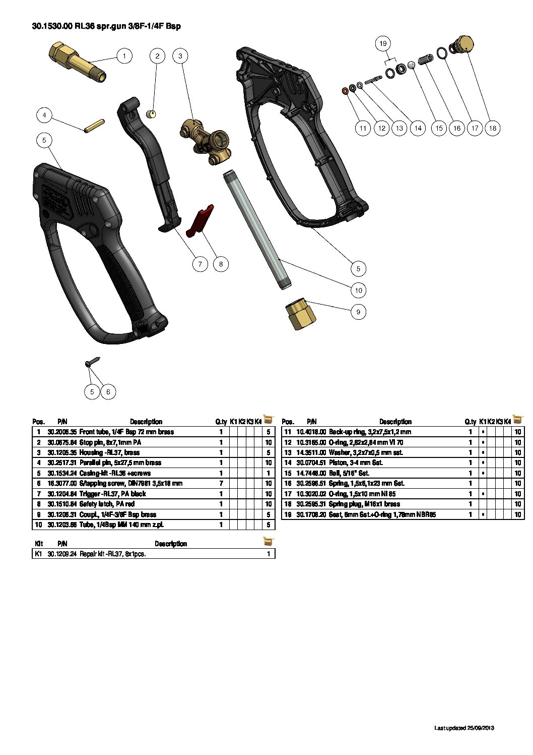 PA RL36 spray gun parts breakdown