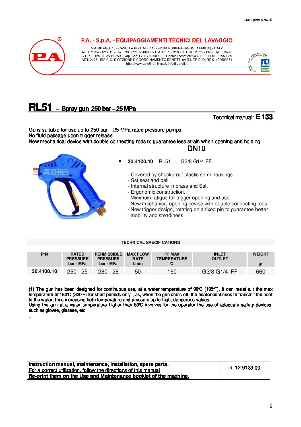 PA RL51 Compensating Gun technical information