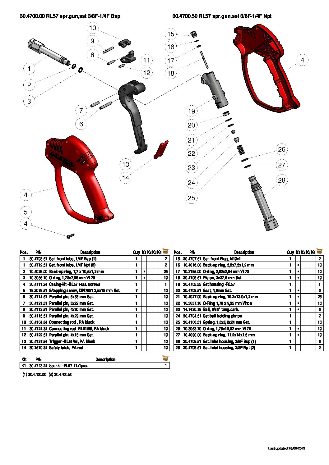 PA RL57 Stainless Steel spray gun parts breakdown