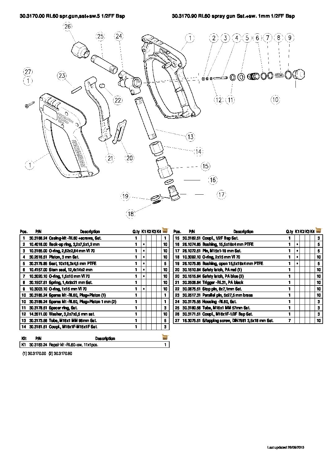 PA RL60 spray gun parts breakdown