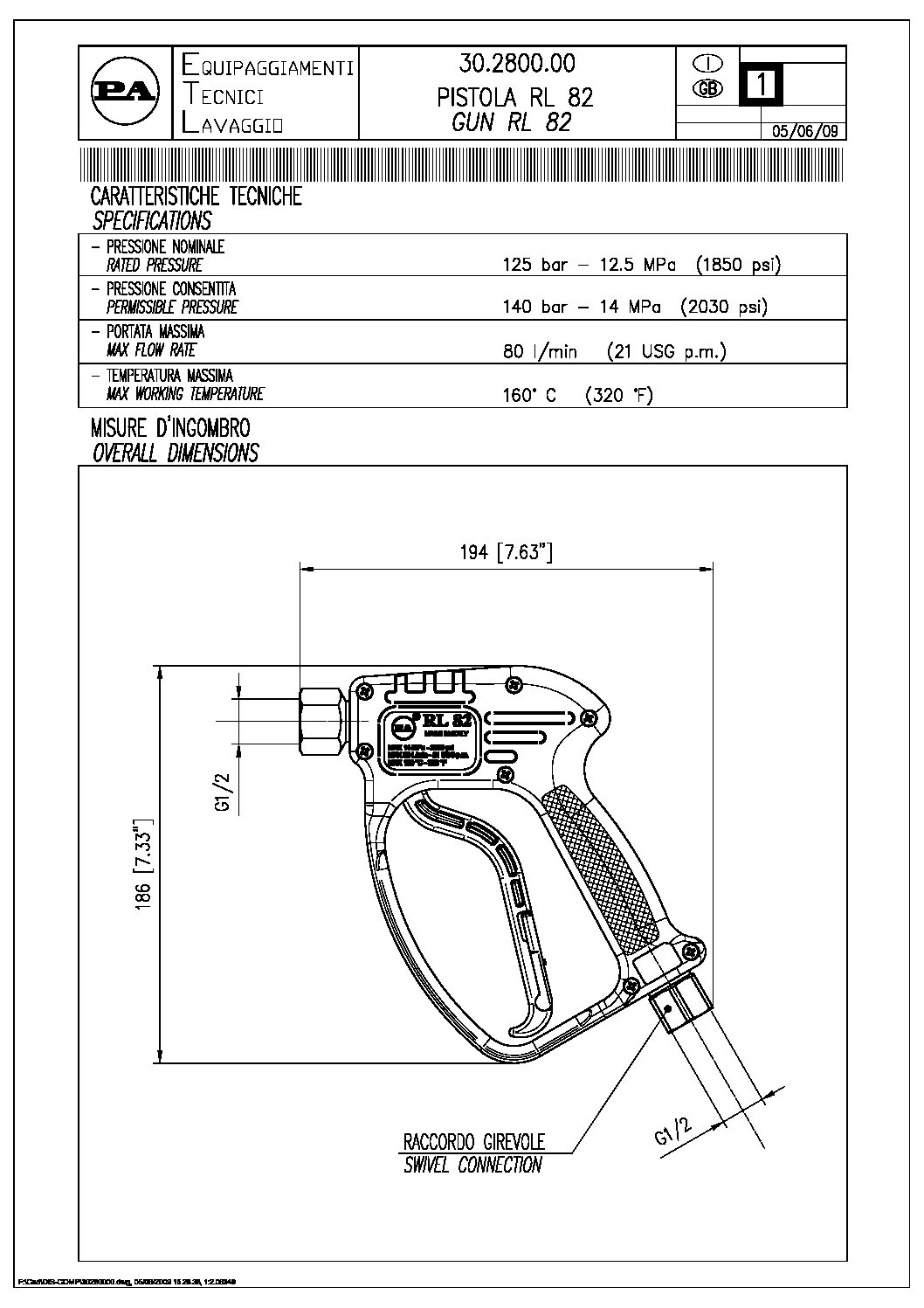 PA RL82 Stainless Steel Foam Gun technical information