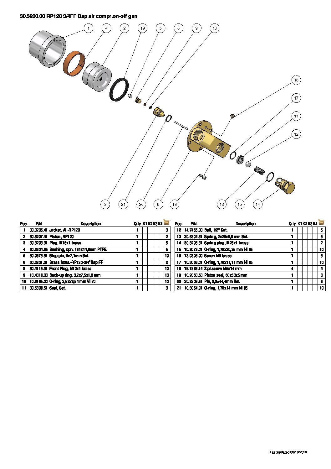 PA RP120 Pneumatic Spray Gun parts breakdown