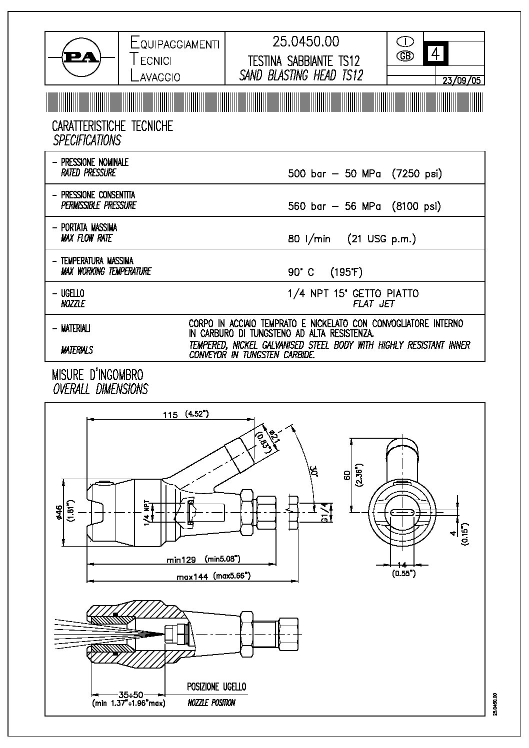 PA TS12 Stainless Steel Sandblasting Nozzle technical manual