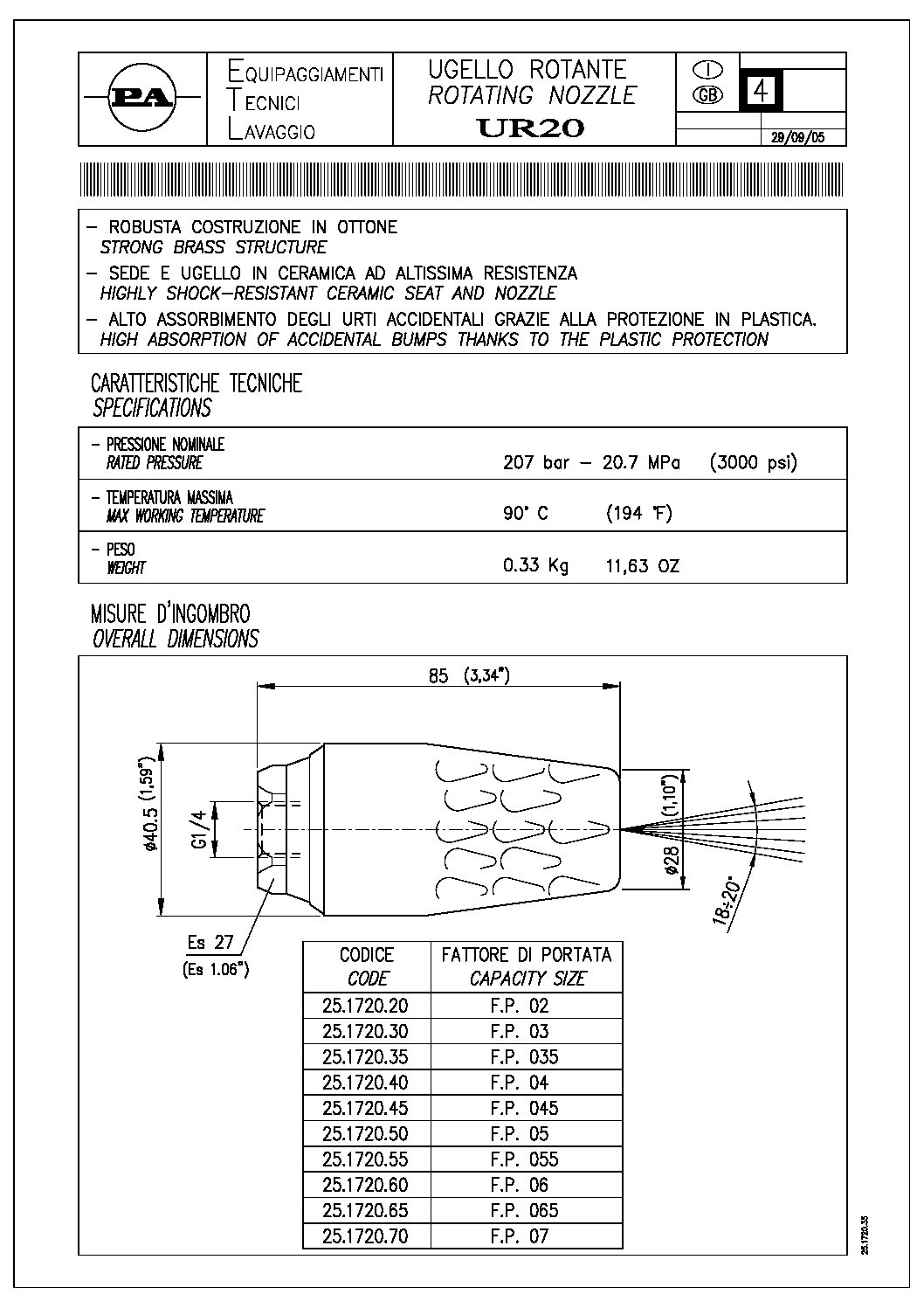 PA UR20 Rotating Nozzle technical manual