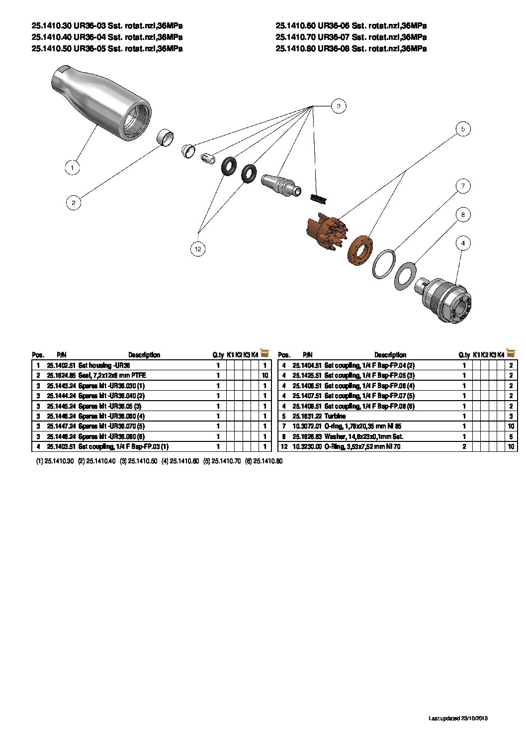 PA UR36 Stainless Steel Rotating Nozzle 5250 PSI parts breakdown