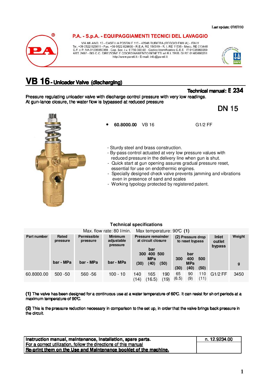 PA VB16 Unloader technical manual