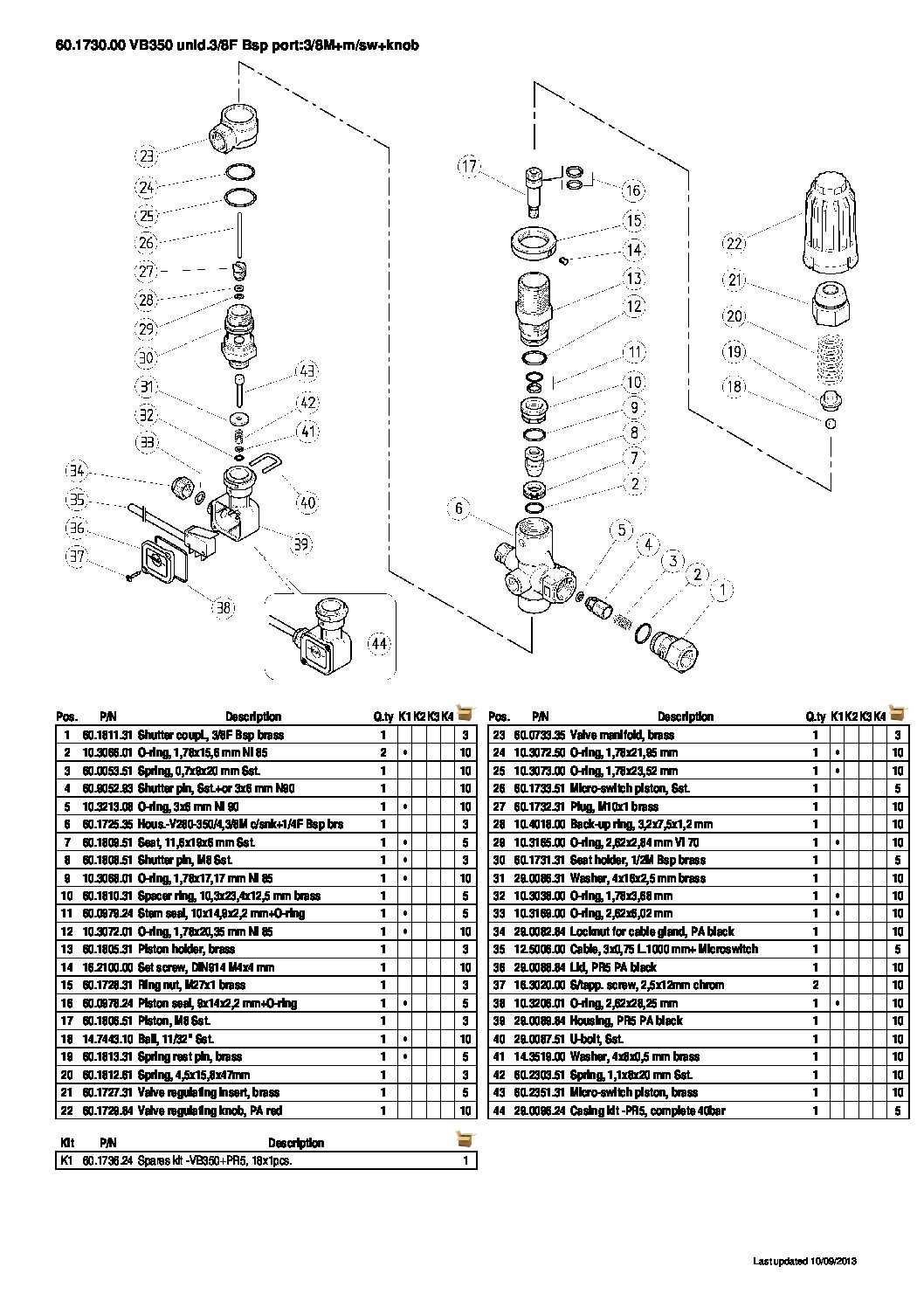 PA VB350P with micro switch Unloader parts breakdown