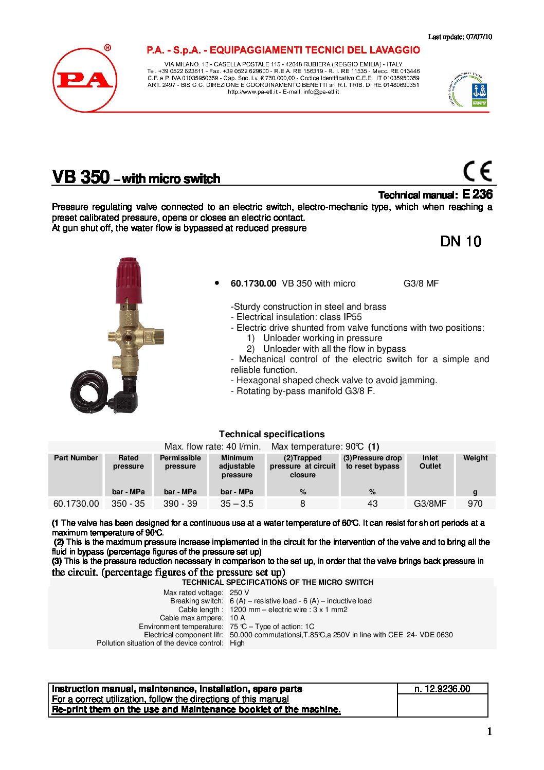 PA VB350P with micro switch Unloadertechnical manual