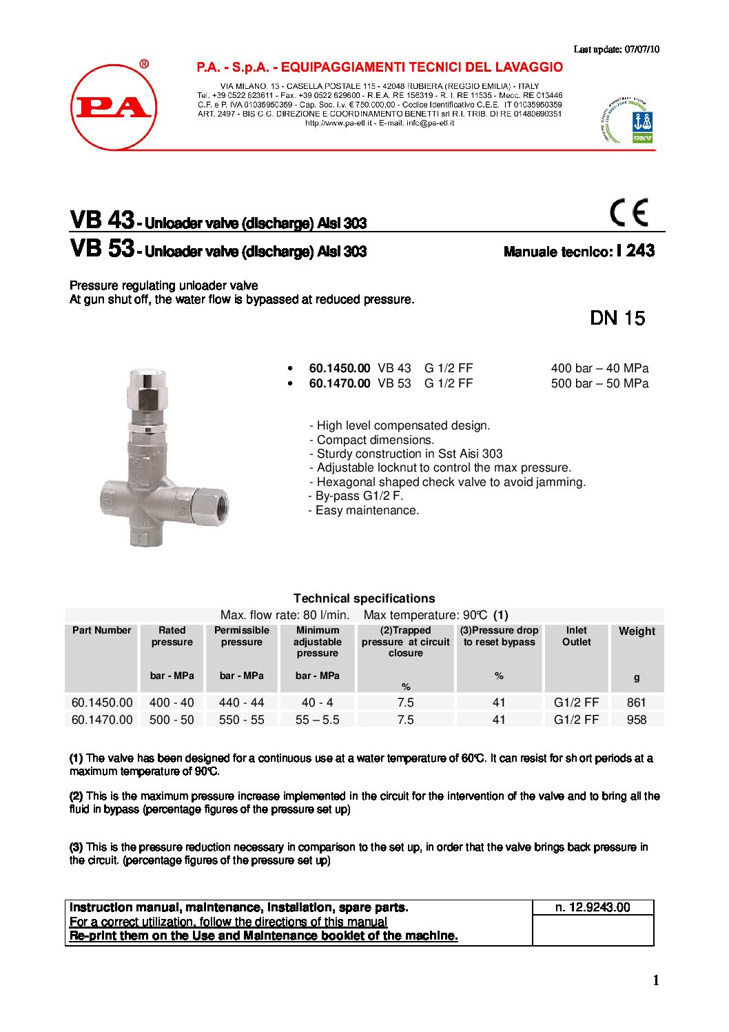 PA VB43 & VB53 Unloader technical manual