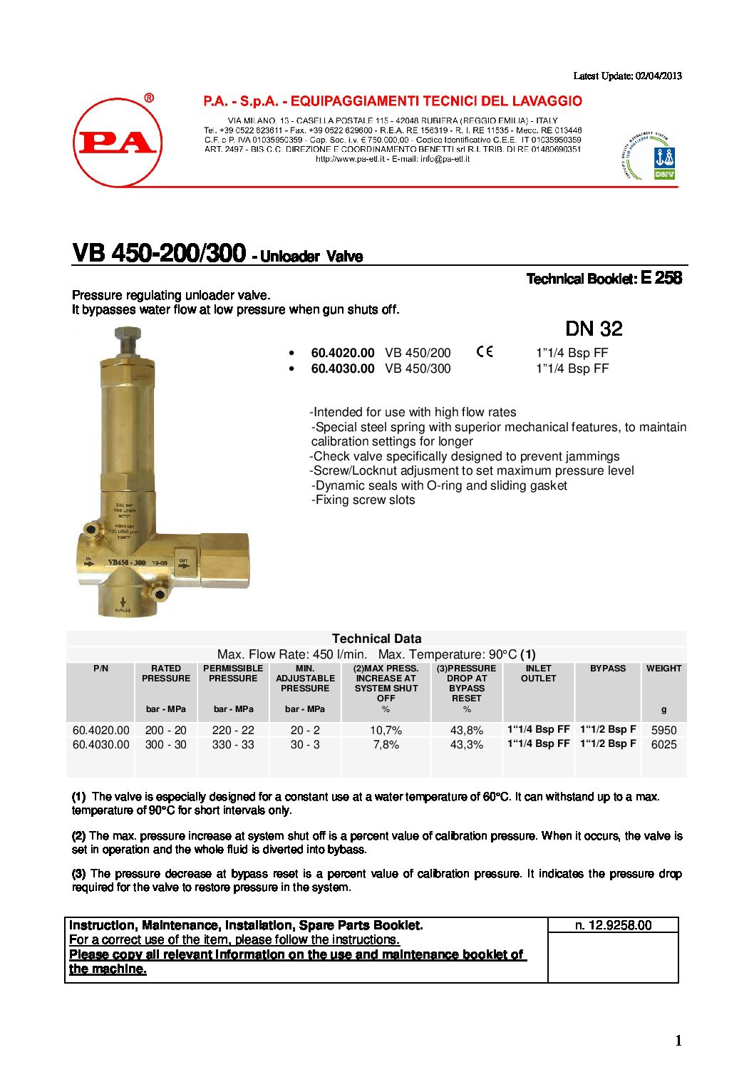 PA VB450 Unloader technical manual