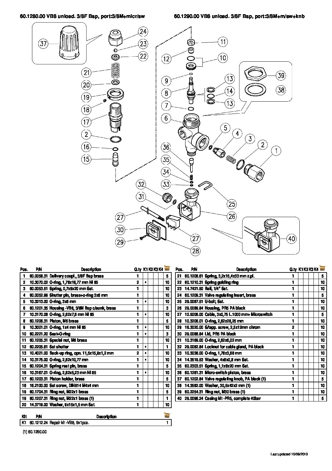 PA VB8 with micro switch parts breakdown