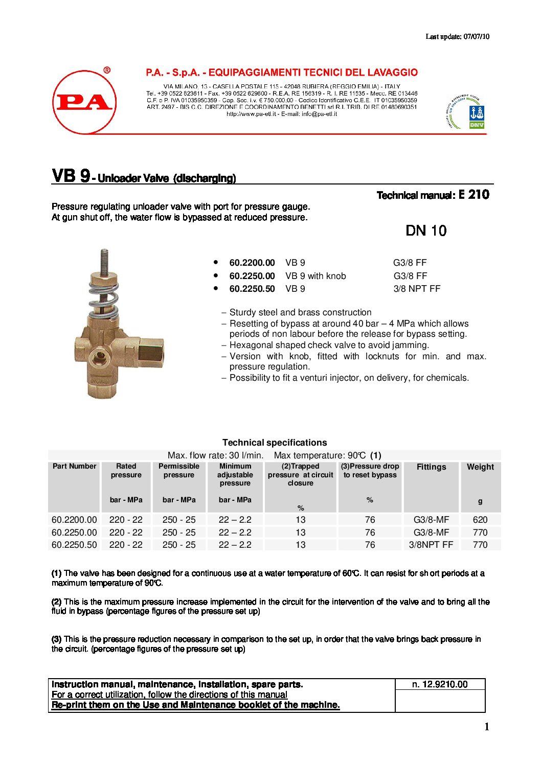 PA VB9 with handle technical manual