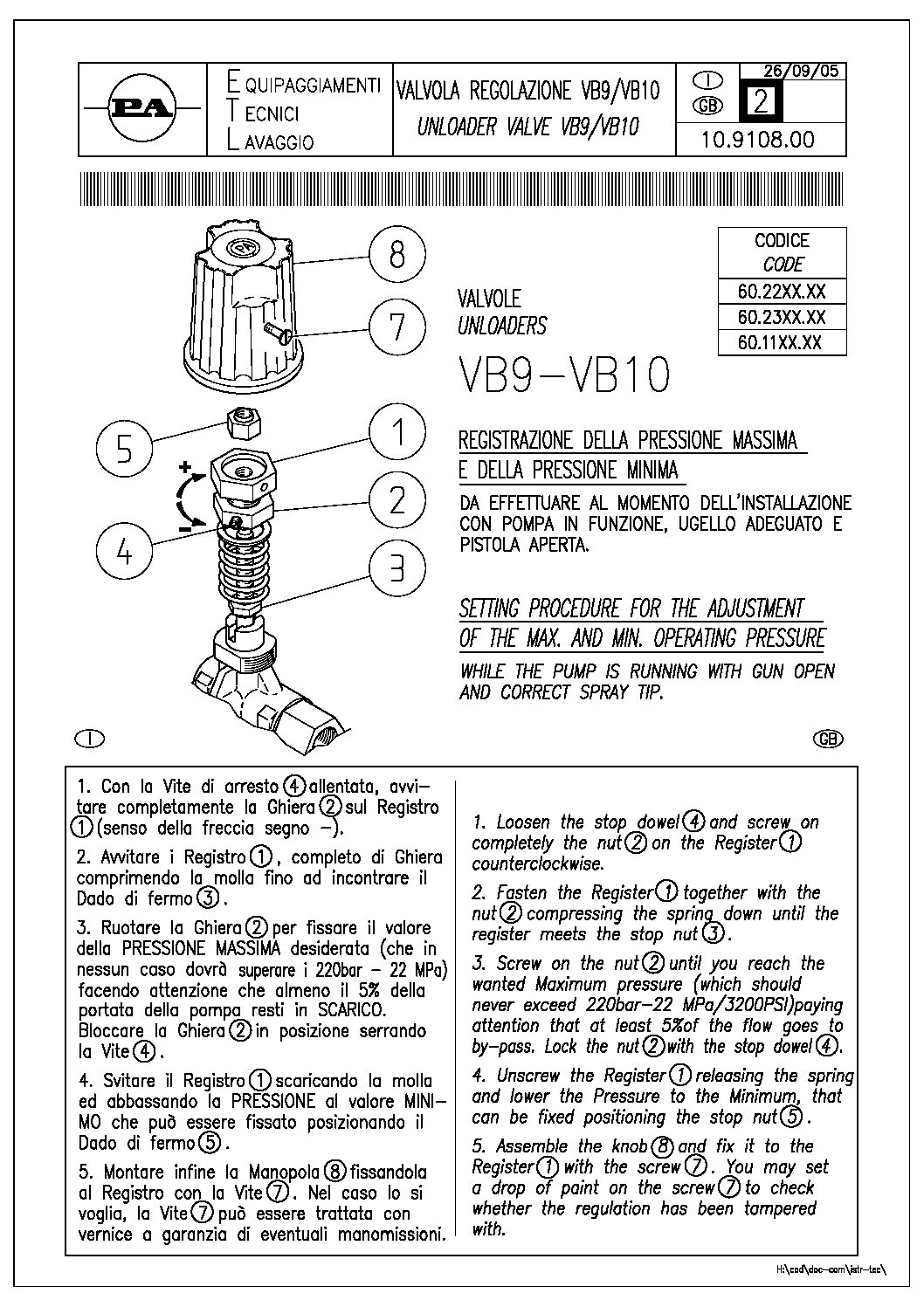 PA VB9/VB10 adjusting instructions