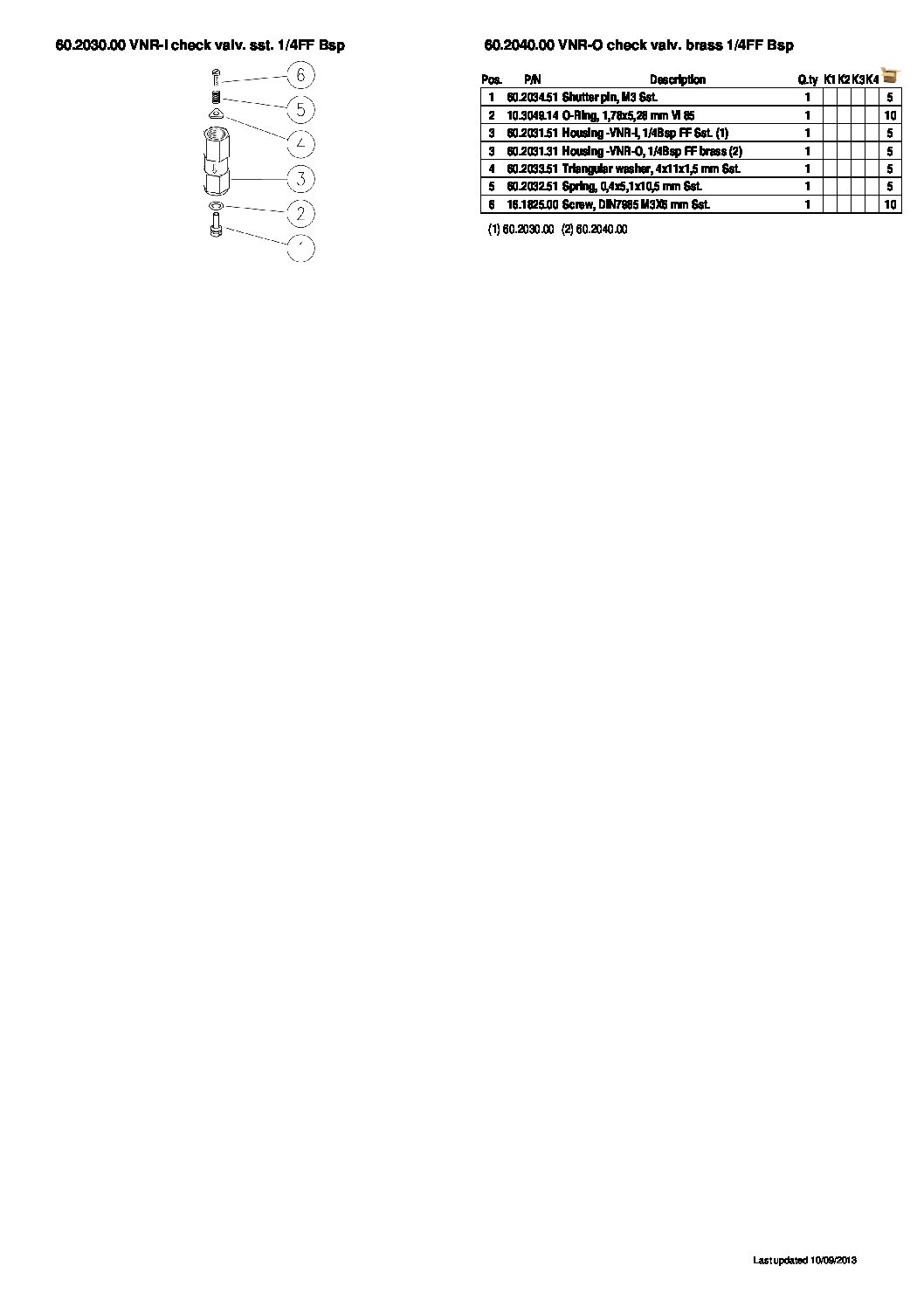 PA VNR-O & I 1/4 parts breakdown