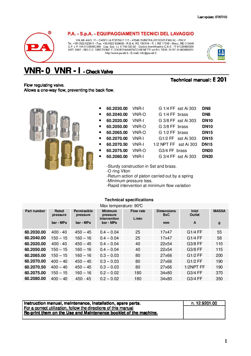 PA VNR-O & I technical manual