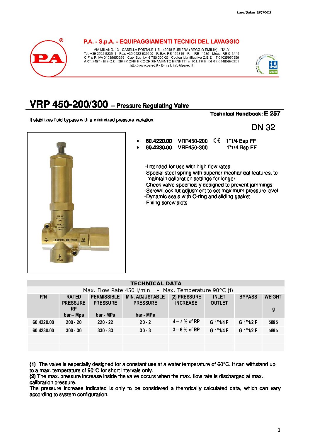 PA VRP450 Regulating valve parts breakdown manual