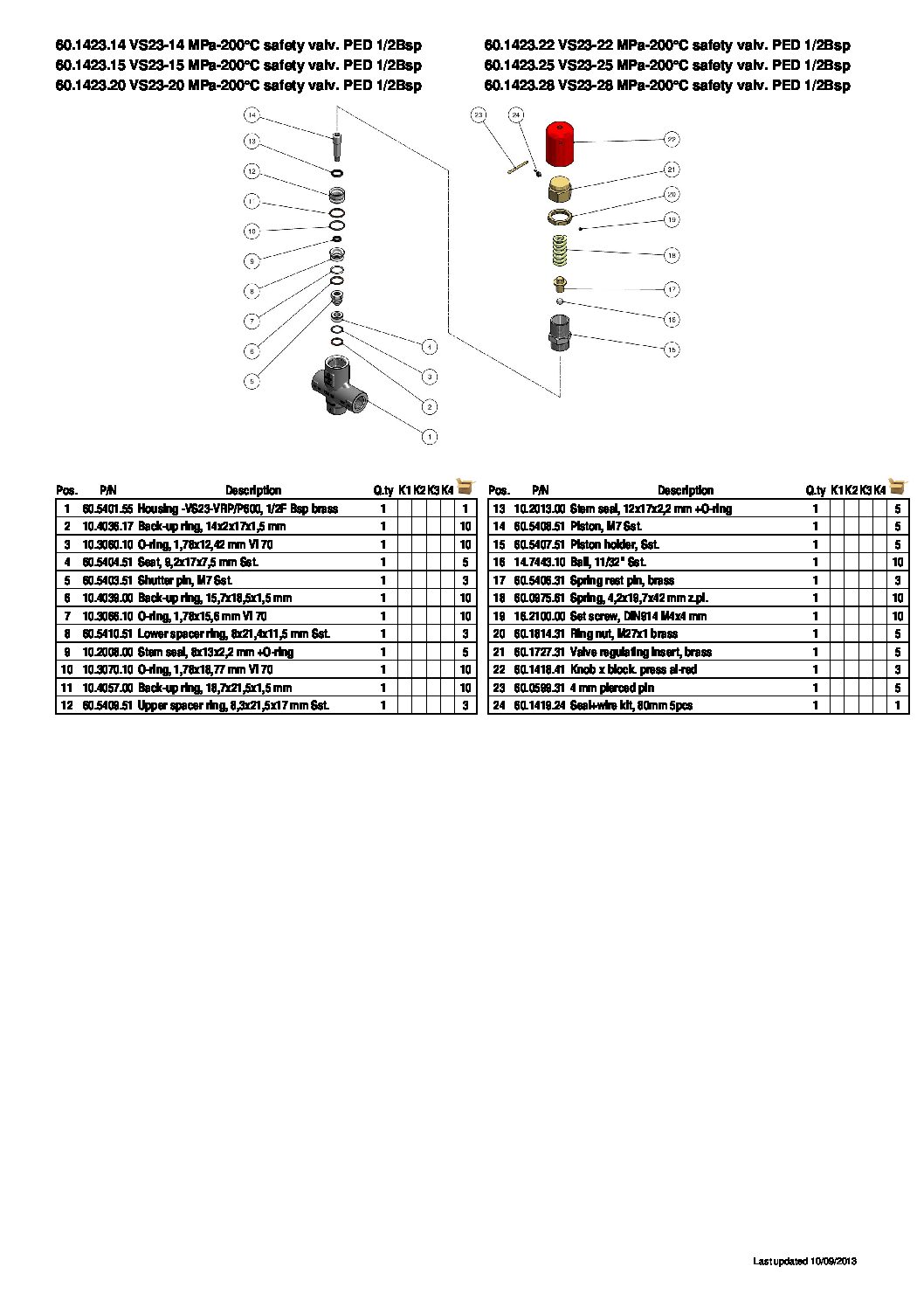 PA VS23 safety valve parts breakdown