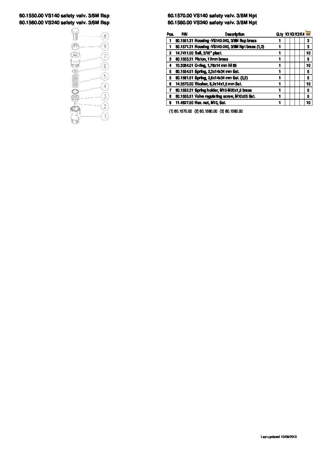 PA VS240 safety valve parts breakdown