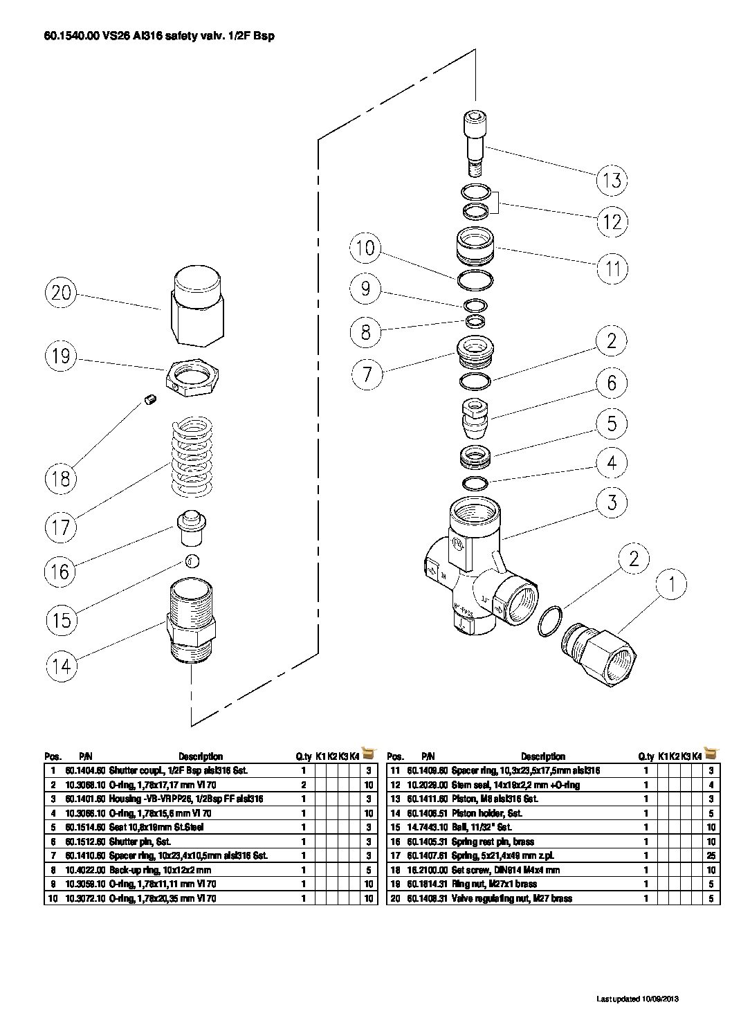 PA VS26 safety valve parts breakdown