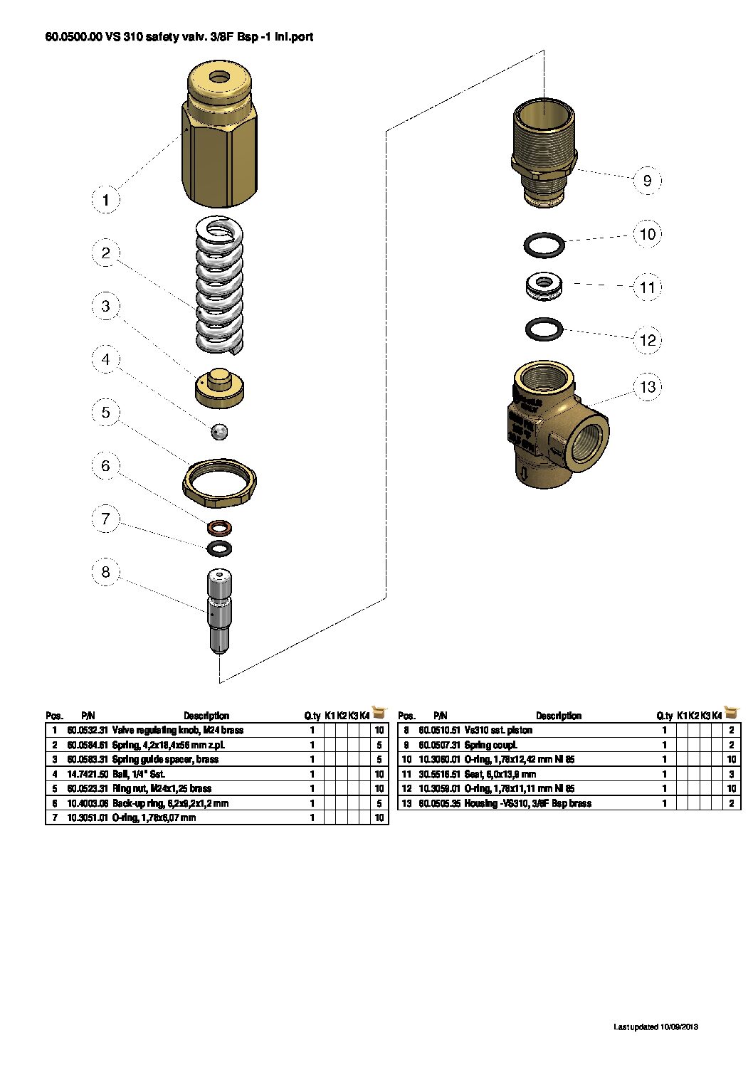 PA VS310 safety valve parts breakdown