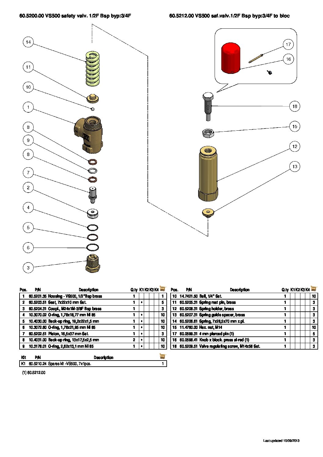 PA VS500 safety valve parts breakdown